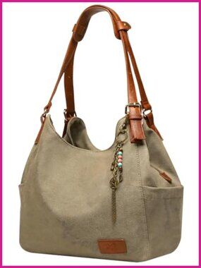 Canvas Hobo Tote Bag Multi Pocket Shoulder Handbag Embroidery Ethnic